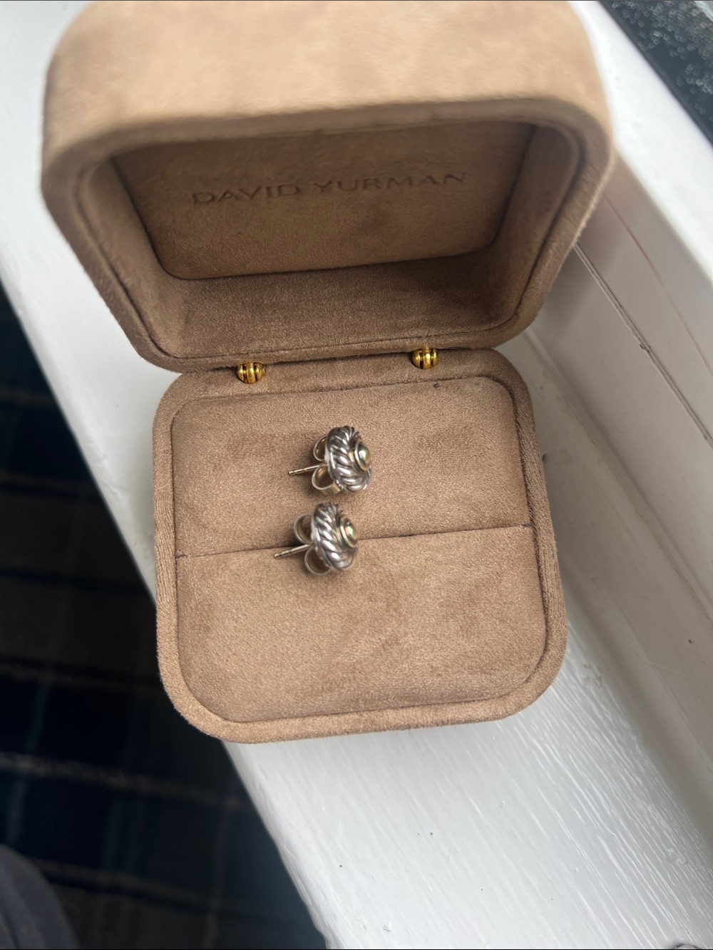 David Yurman Sterling Silver & 14K Gold Cable Dome "Cookie" Stud Earrings - Picture 6 of 6